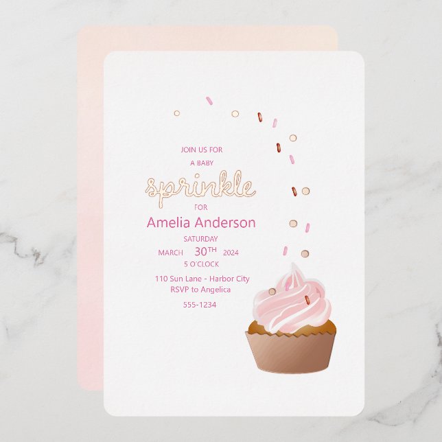 Cupcake Sprinkle baby shower invitations (Front/Back)