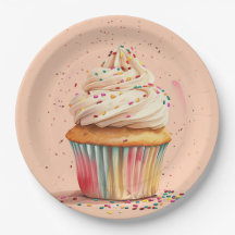 Cupcake Sprinkles Birthday Paper Plate