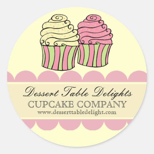 Cupcake Stripes Business Advertising Website Classic Round Sticker (Front)