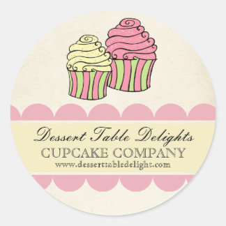 Cupcake Stripes Business Advertising Website Classic Round Sticker