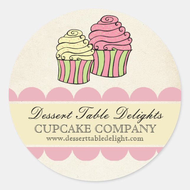 Cupcake Stripes Business Advertising Website Classic Round Sticker (Front)
