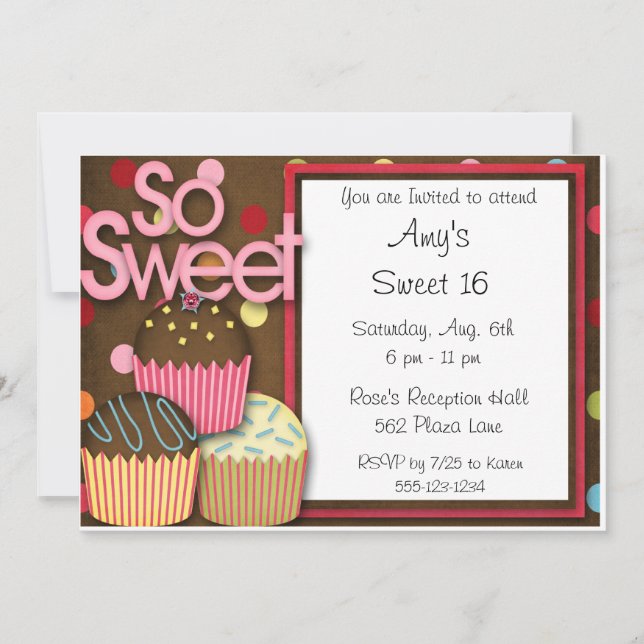 CUPCAKE Sweet 16 Birthday Invitations Announcement (Front)