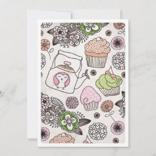 Cupcake tea coffee flower birthday invitation