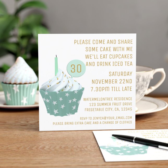 Cupcake Tea Party 30th Birthday Party Invitation (Cupcakes and tea - what a lovely 30th birthday party it will be. Just add your details)