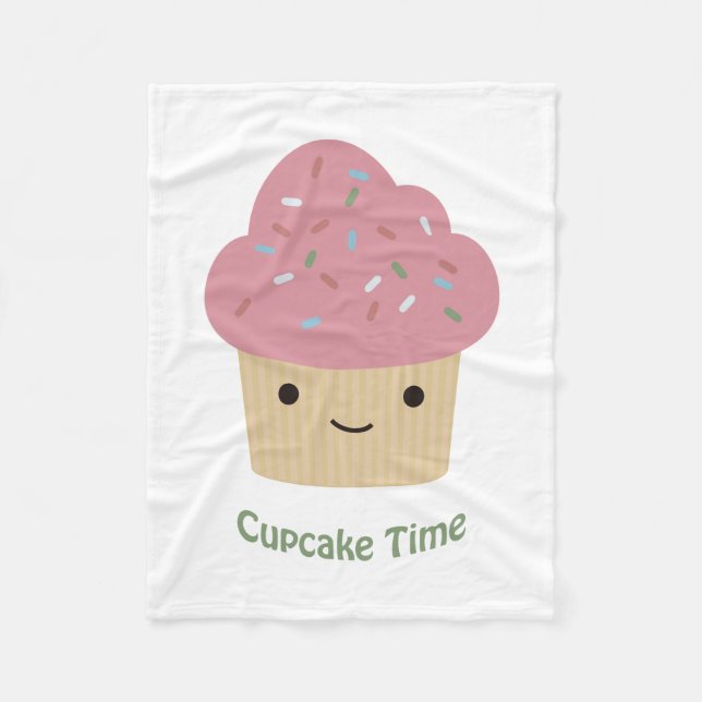 Cupcake Time! Cute Pink Cupcake Fleece Blanket (Front)
