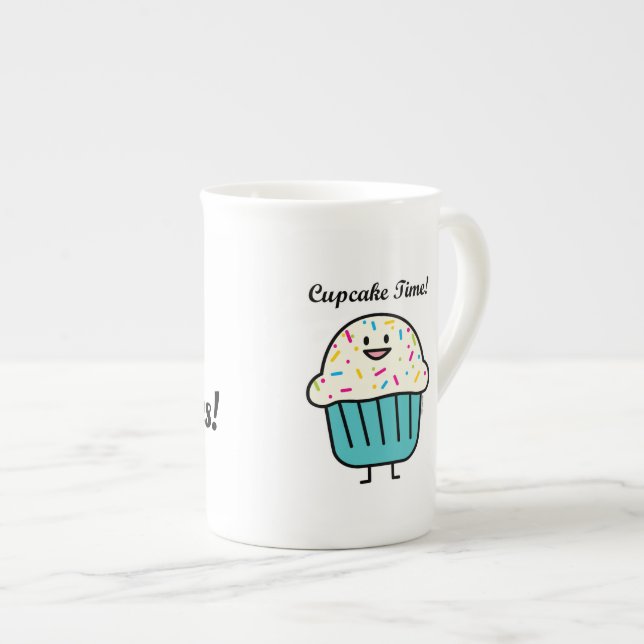 Cupcake Time with sprinkles sweet dessert fondant Bone China Mug (Front Right)