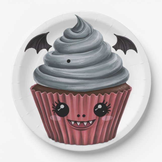 Cupcake Vampiro Fofo / Cute Vampire Cupcake Paper Plate (Front)