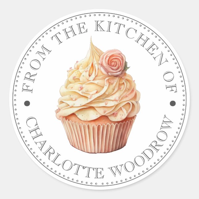 Cupcake Vanilla Rose  Classic Round Sticker (Front)