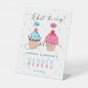 Cupcake What's the Scoop Gender Reveal Welcome  Pedestal Sign