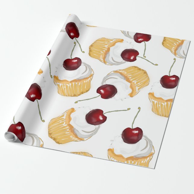 Cupcake with a Cherry Wrapping Paper (Unrolled)