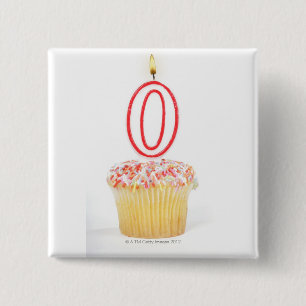 Cupcake with a numbered birthday candle 15 cm square badge