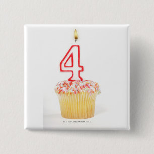 Cupcake with a numbered birthday candle 2 15 cm square badge