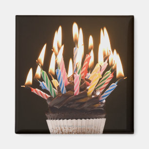 Cupcake with birthday candles magnet