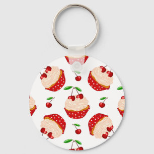 Cupcake With Cherries Pattern Key Ring