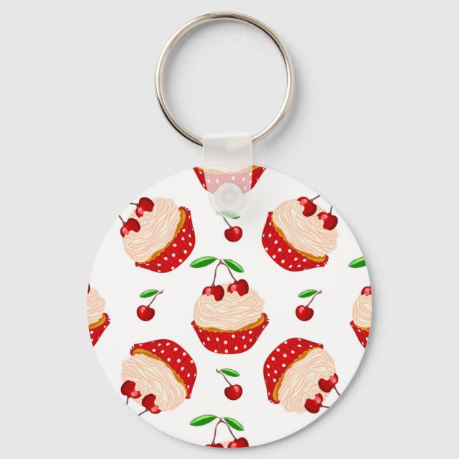 Cupcake With Cherries Pattern Key Ring (Front)