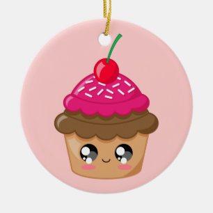 Cupcake with Cherry and Sprinkles Ceramic Tree Decoration