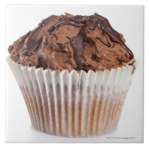 Cupcake with chocolate icing ceramic tile