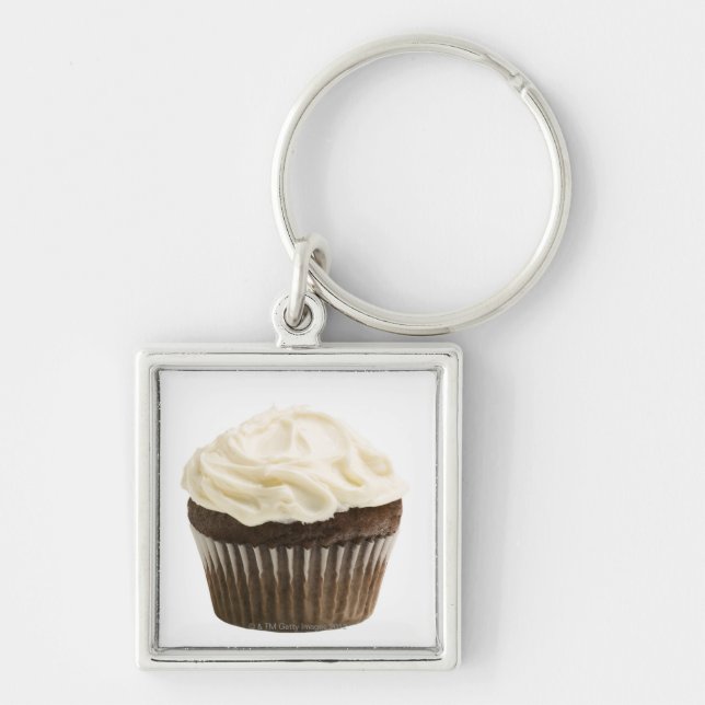 Cupcake with chocolate icing, studio shot 2 key ring (Front)