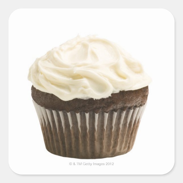 Cupcake with chocolate icing, studio shot 2 square sticker (Front)