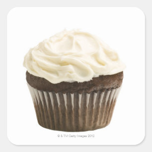 Cupcake with chocolate icing, studio shot 2 square sticker