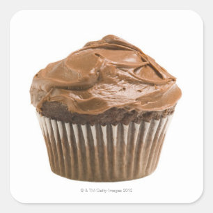 Cupcake with chocolate icing, studio shot square sticker