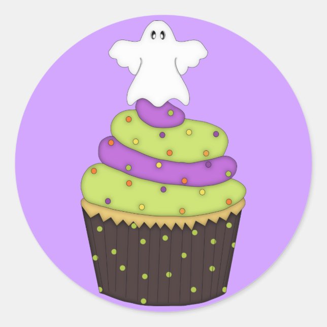 Cupcake with Ghost on Top Classic Round Sticker (Front)