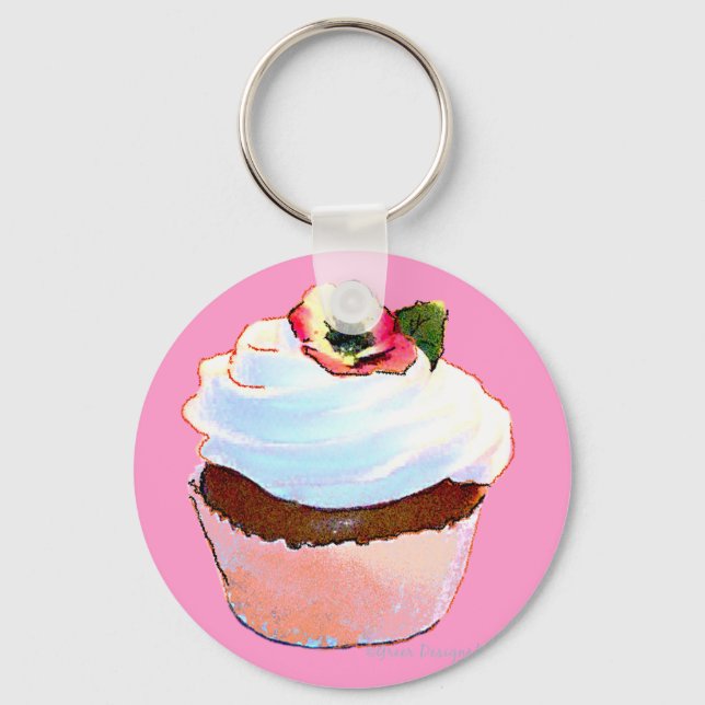Cupcake with Pansy Art Design Key Chain (Front)