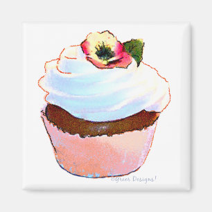 Cupcake with Pansy Art Design Magnet