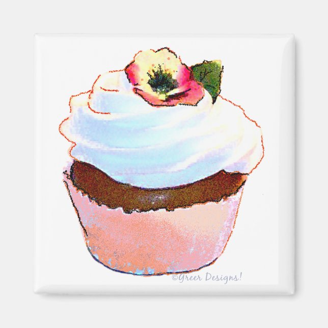 Cupcake with Pansy Art Design Magnet (Front)