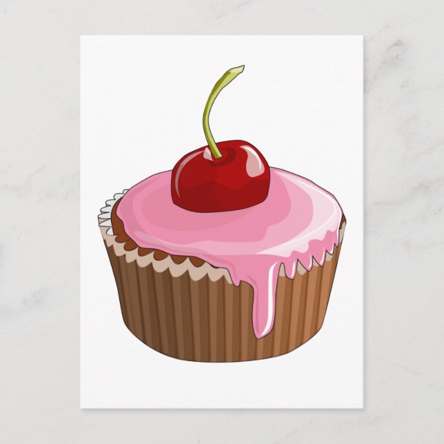 Cupcake with Pink Frosting and Cherry On Top Postcard (Front)