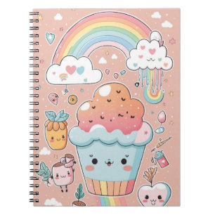 Cupcake with rainbow and hearts notebook