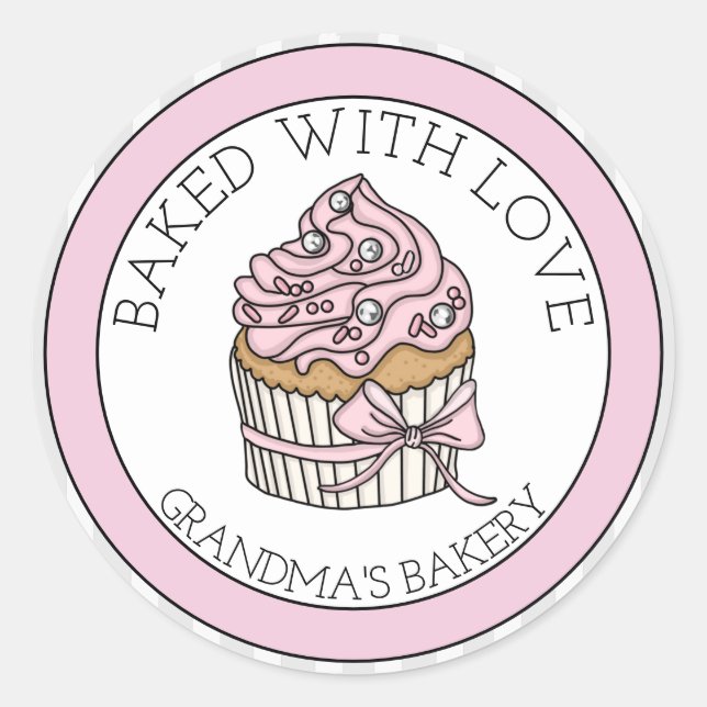 Cupcake with Silver Sprinkles | Baked with Love Classic Round Sticker (Front)