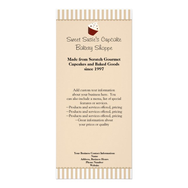 Cupcake with Soft Mocha Stripes Rack Card (Front)