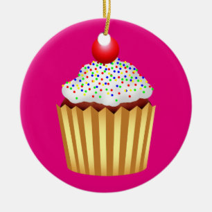 Cupcake with Sprinkles and Cherry on Top Ceramic Tree Decoration