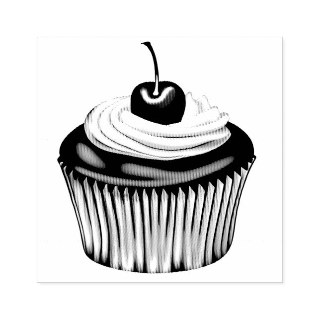 Cupcake with Whipped Cream and a Cherry on Top Rubber Stamp (Imprint)
