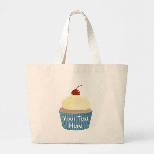 Cupcake-Yellow and Blue Large Tote Bag (Front)