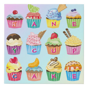 Cupcakes Add Your Name Monogram Delicious Treats Faux Canvas Print
