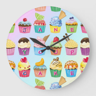 Cupcakes Add Your Name Monogram Delicious Treats Large Clock