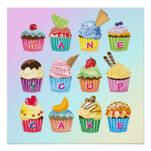 Cupcakes Add Your Name Monogram Delicious Treats Poster