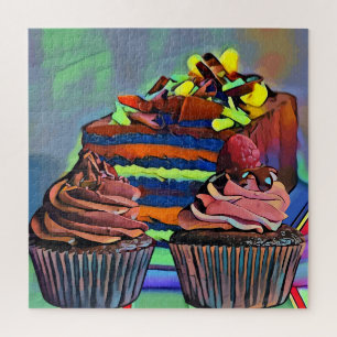 Cupcakes and cake Still life Abstract Art Jigsaw Puzzle
