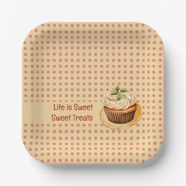 CupCakes and dots Paper Plate (Front)