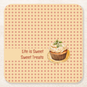 CupCakes and dots Square Paper Coaster