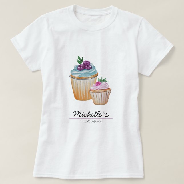 CupCakes And Fruits Watercolor Monogram T-Shirt (Design Front)