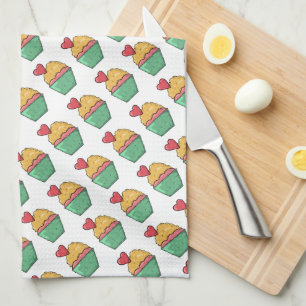 Cupcakes and Hearts Tea Towel