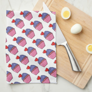 Cupcakes and Hearts Tea Towel