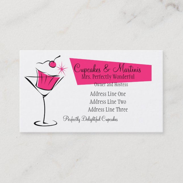 Cupcakes and Martinis in Hot Pink Business Card (Front)