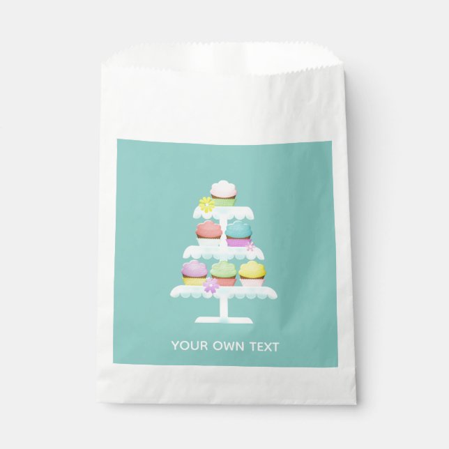 Cupcakes Cake Stand Teal Custom Text Favour Bag (Front)
