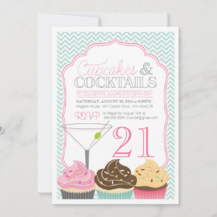 Cupcakes & Cocktails Adult Birthday Invitation