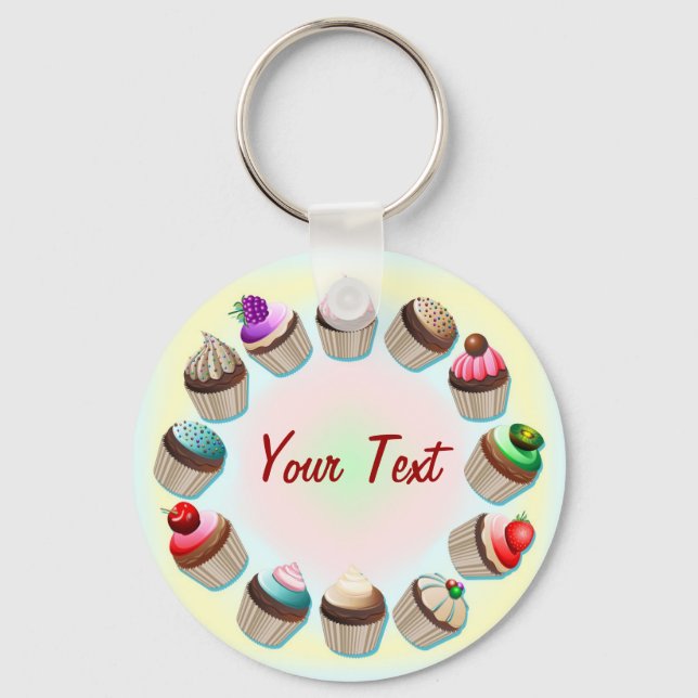 Cupcakes Colourful Circle Keychain (Front)
