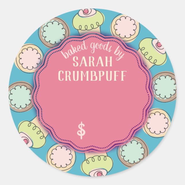 Cupcakes cookies bakery personalised price classic round sticker (Front)